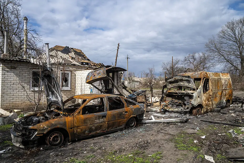 Russian bombing of Ukraine has been non-stop for more than three years, picturedthe remnants of a house in Borova, Kharkiv (Jose Colon/Anadolu via Getty Images)