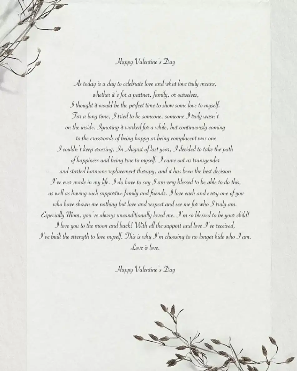 Draven posted the letter on Instagram (Instagram/@dravenbstudios)