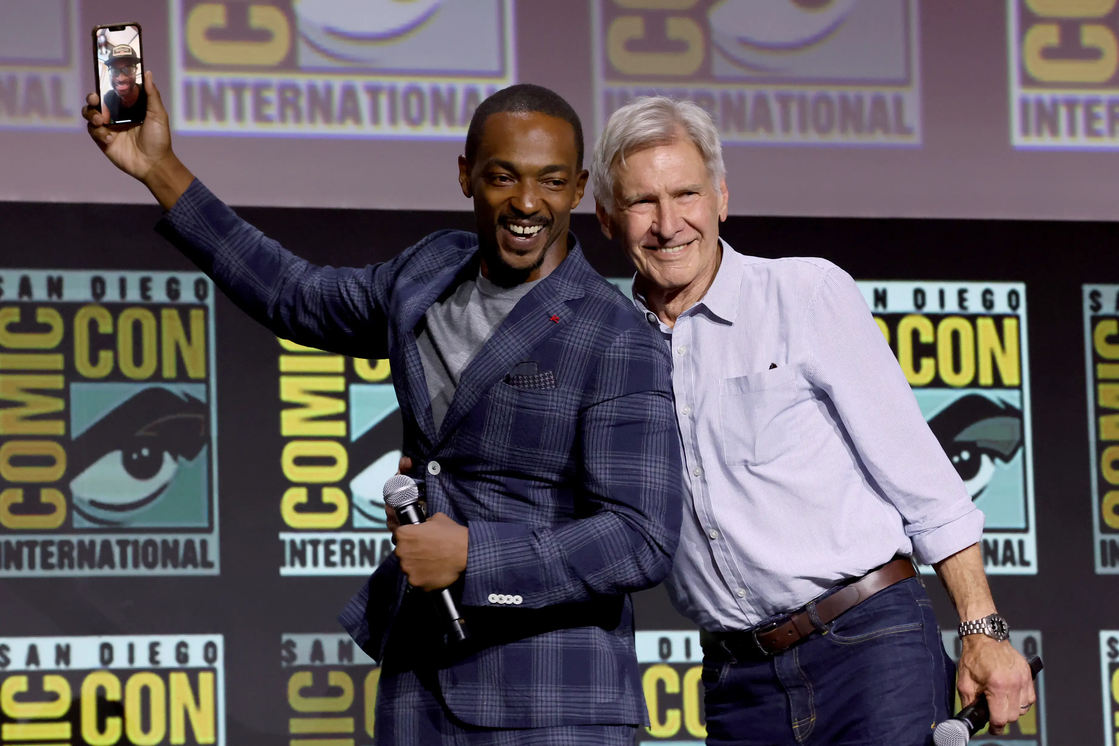 Harrison Ford and Anthony Mackie star in the new Captain America movie together. (Jesse Grant/Getty Images for Disney)