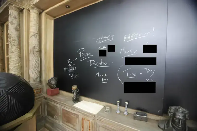The redacted chalkboard on Jeffrey Epstein's island (House Oversight Committee)