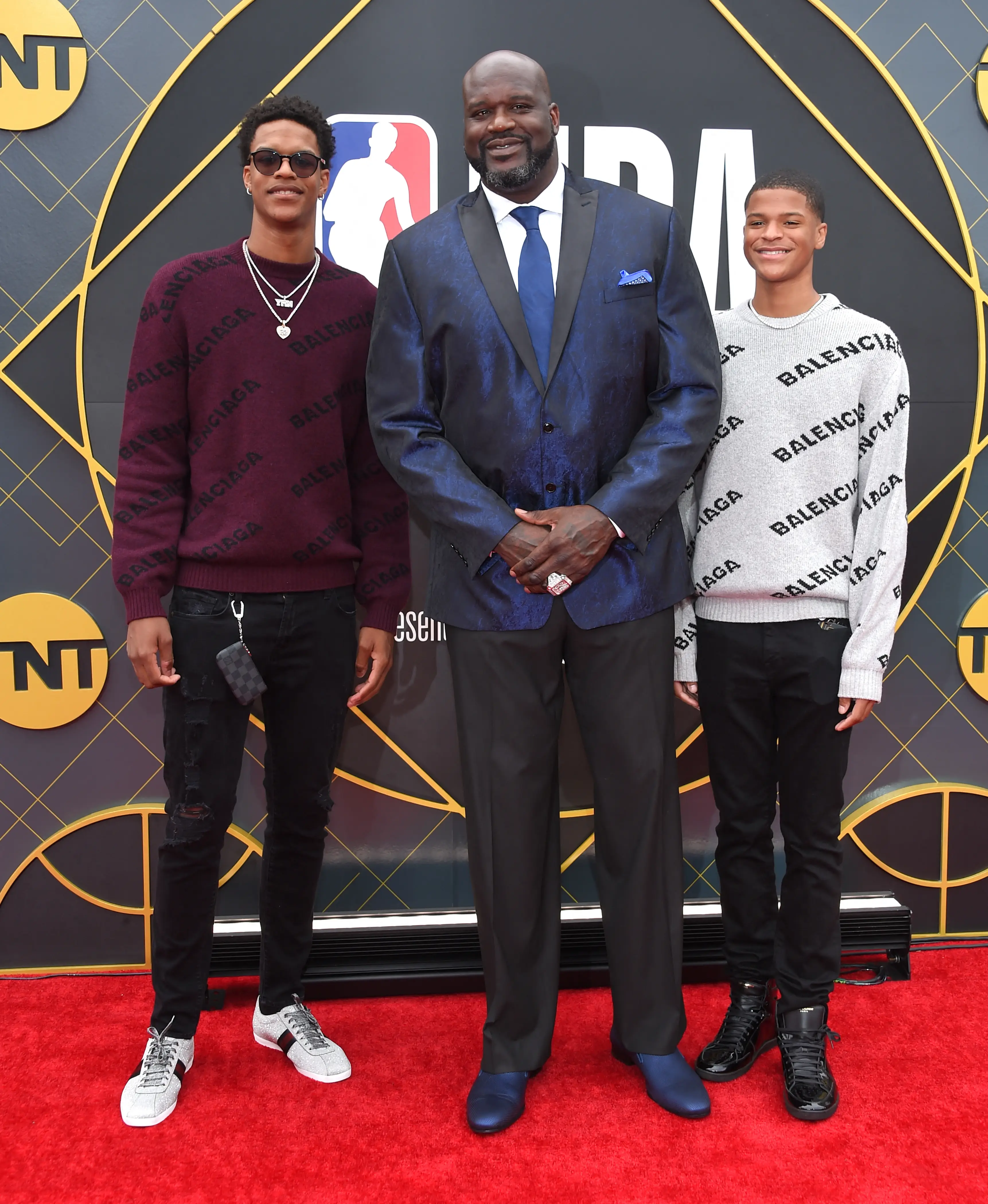 Shaq with sons, Shareef O'Neal (L) and Shaqir O'Neal (R) in 2019 (LISA O'CONNOR/AFP via Getty Images)