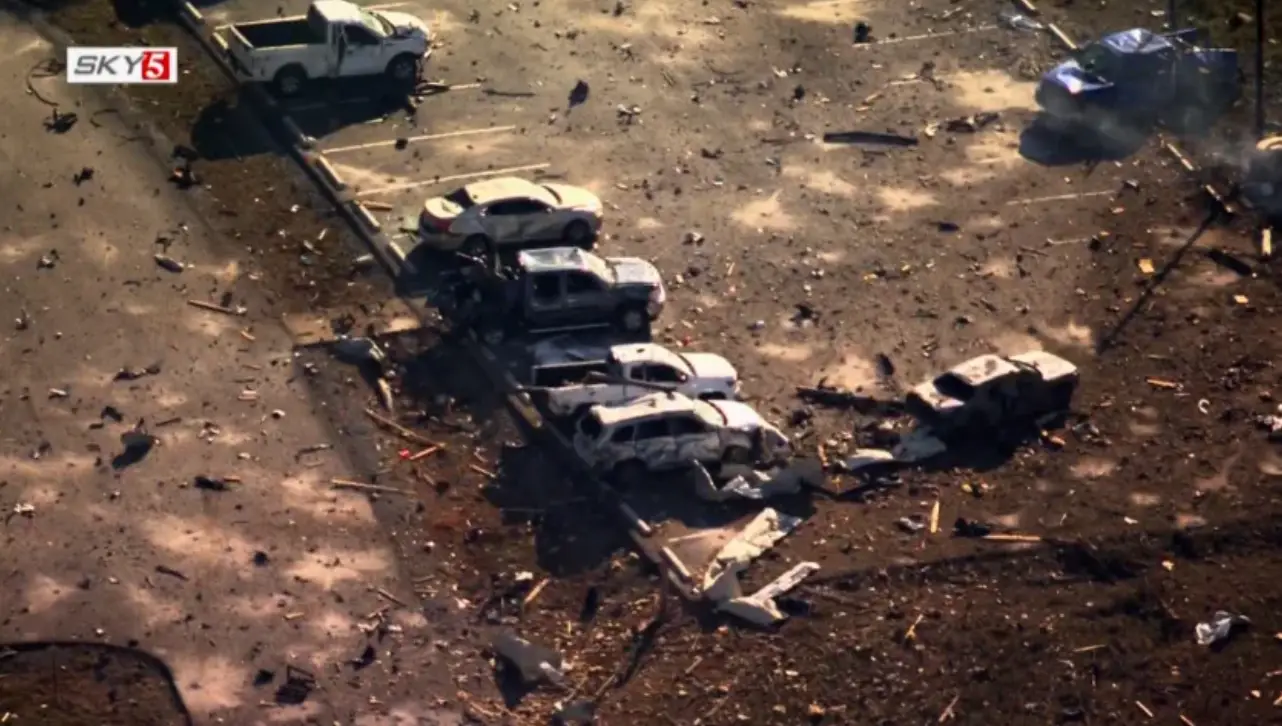 Aerial footage has showed the extent of the damage from the explosion (WTVF/Sky 5)
