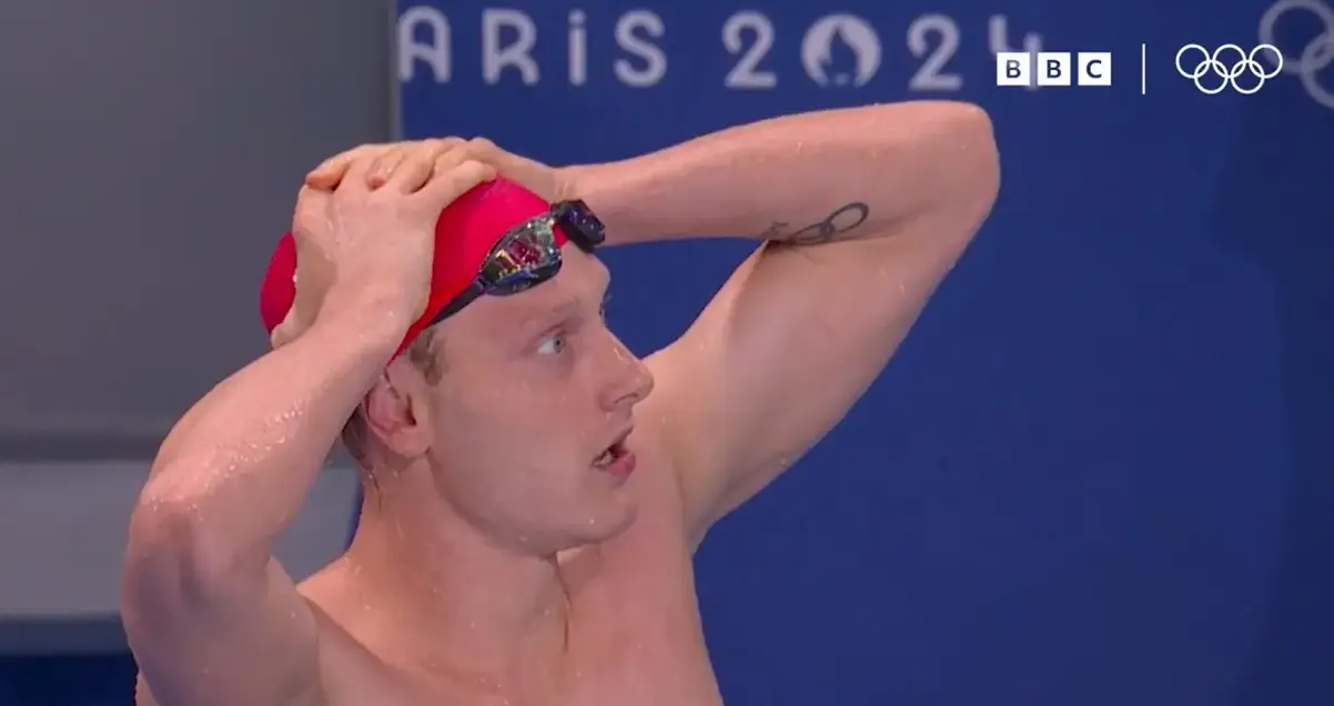 The Team GB swimmer was clearly devastated upon realizing he'd been disqualified. (BBC)