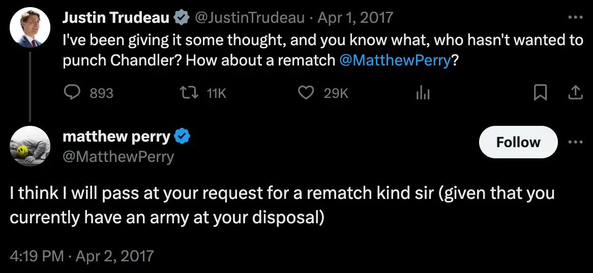 The pair joked about the childhood memory on X.