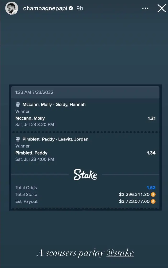 Drake won a payout of a whopping $3,723,077.