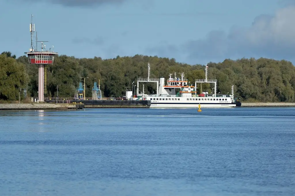 A bouy marks the site of a Second World War 'Tallboy' bomb in the Piast Canal.