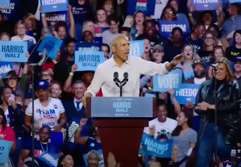 Obama had the crowd jumping and cheering over his performance(The Democrats/YouTube)