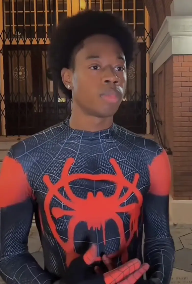 Malik cosplays as Miles Morales on TikTok. (@leaks._.world/TikTok)