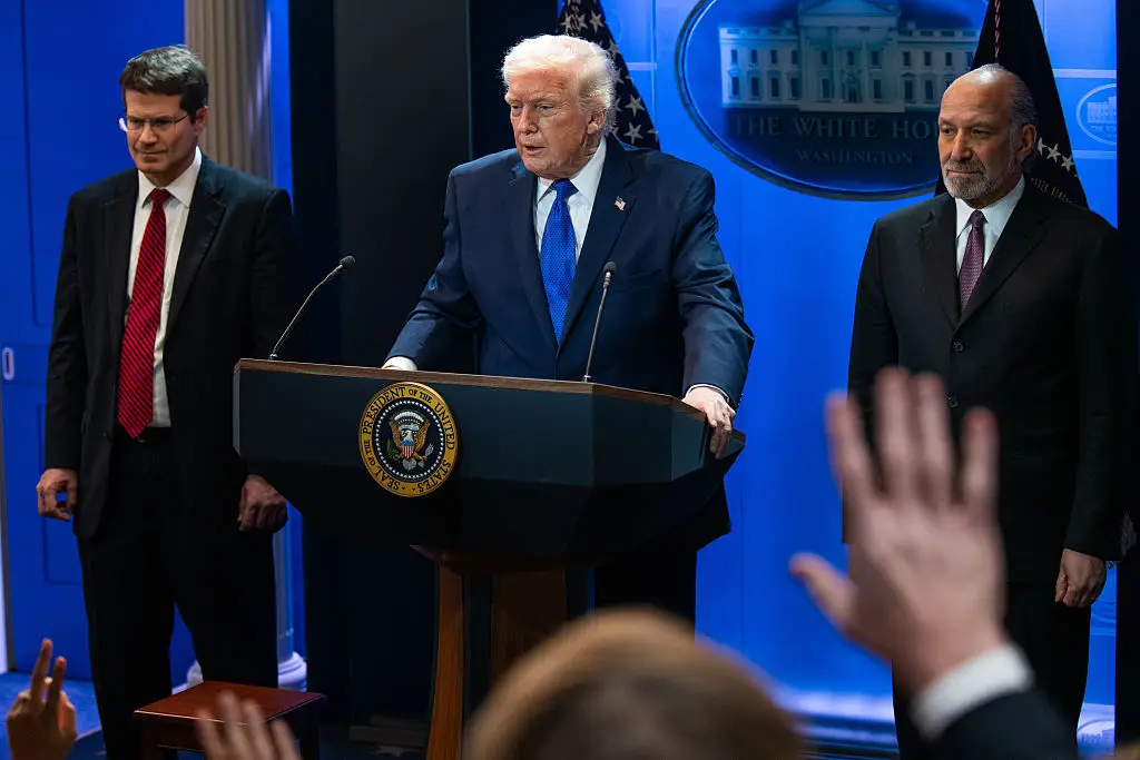 Trump also said he would be signing an executive order to impose a 10 percent global tariff (Annabelle Gordon/Bloomberg via Getty Images)