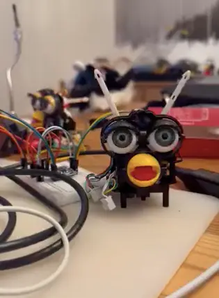 Jessica Card's Furby talks about a secret plot for world domination.