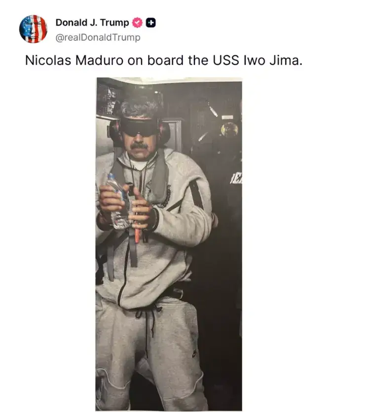 Trump shared this image after announcing Maduro had been captured (Truth Social/Donald Trump)