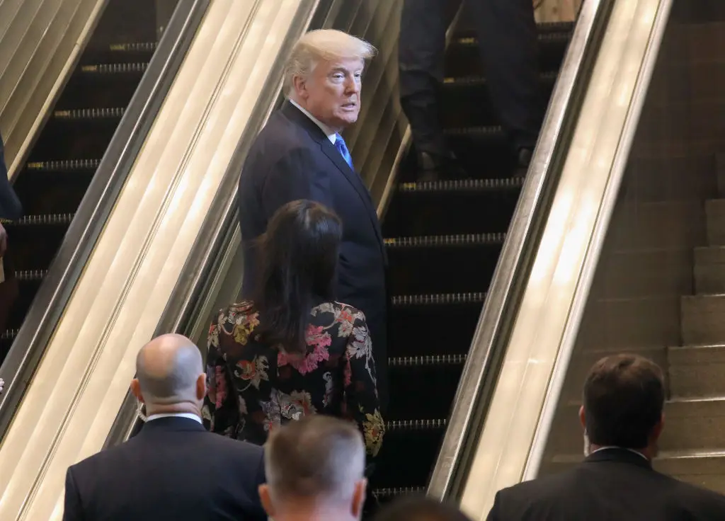 The escalator inside the General Assembly broke while President Donald Trump hopped on it (John Moore/Getty Images)