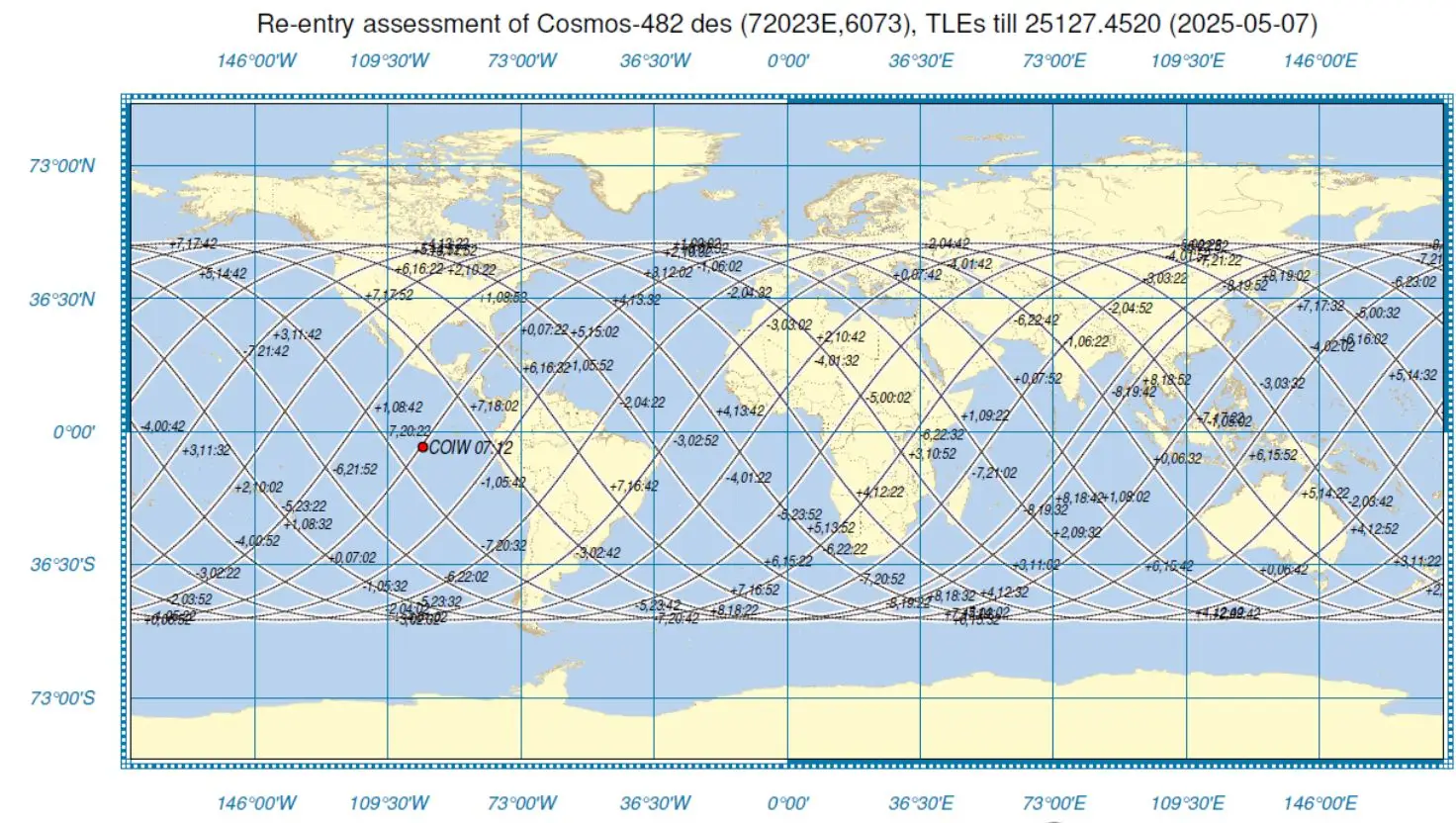 A map showing where the space debris could land (European Space Agency)