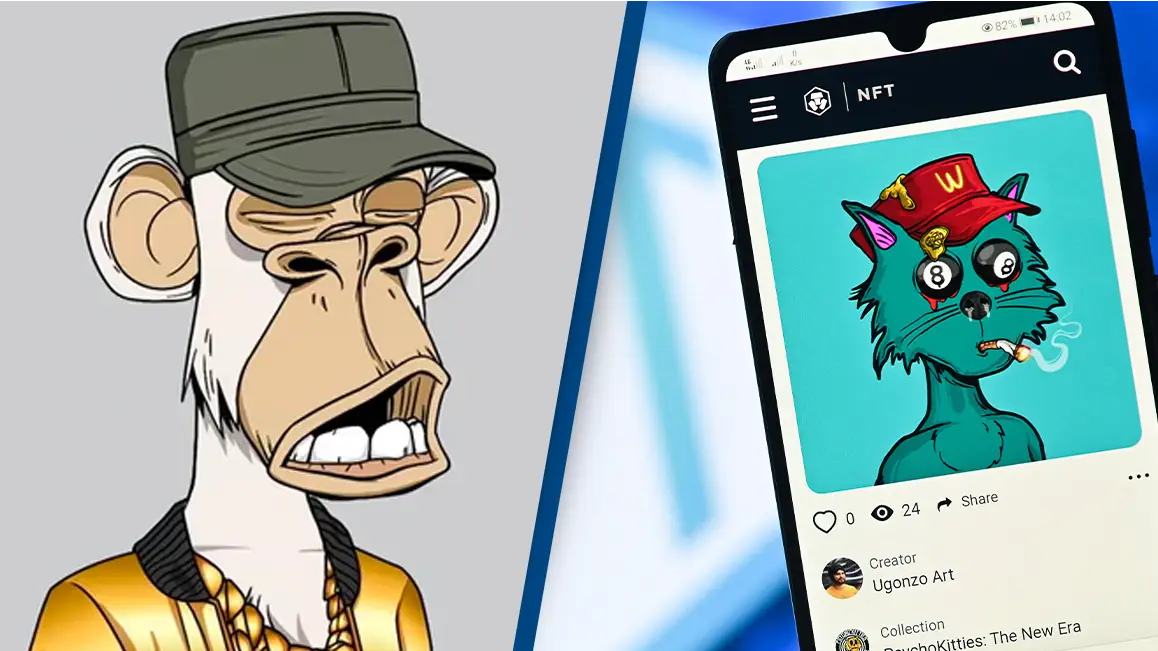 Bored Ape Yacht Club. JUSTIN TALLIS/AFP via Getty Images (PsychoKitty NFT created by psychedelic artist Ugonzo)