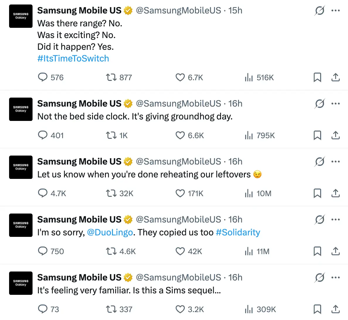 Samsung shared its thoughts during the Apple Event 2026 (Twitter)