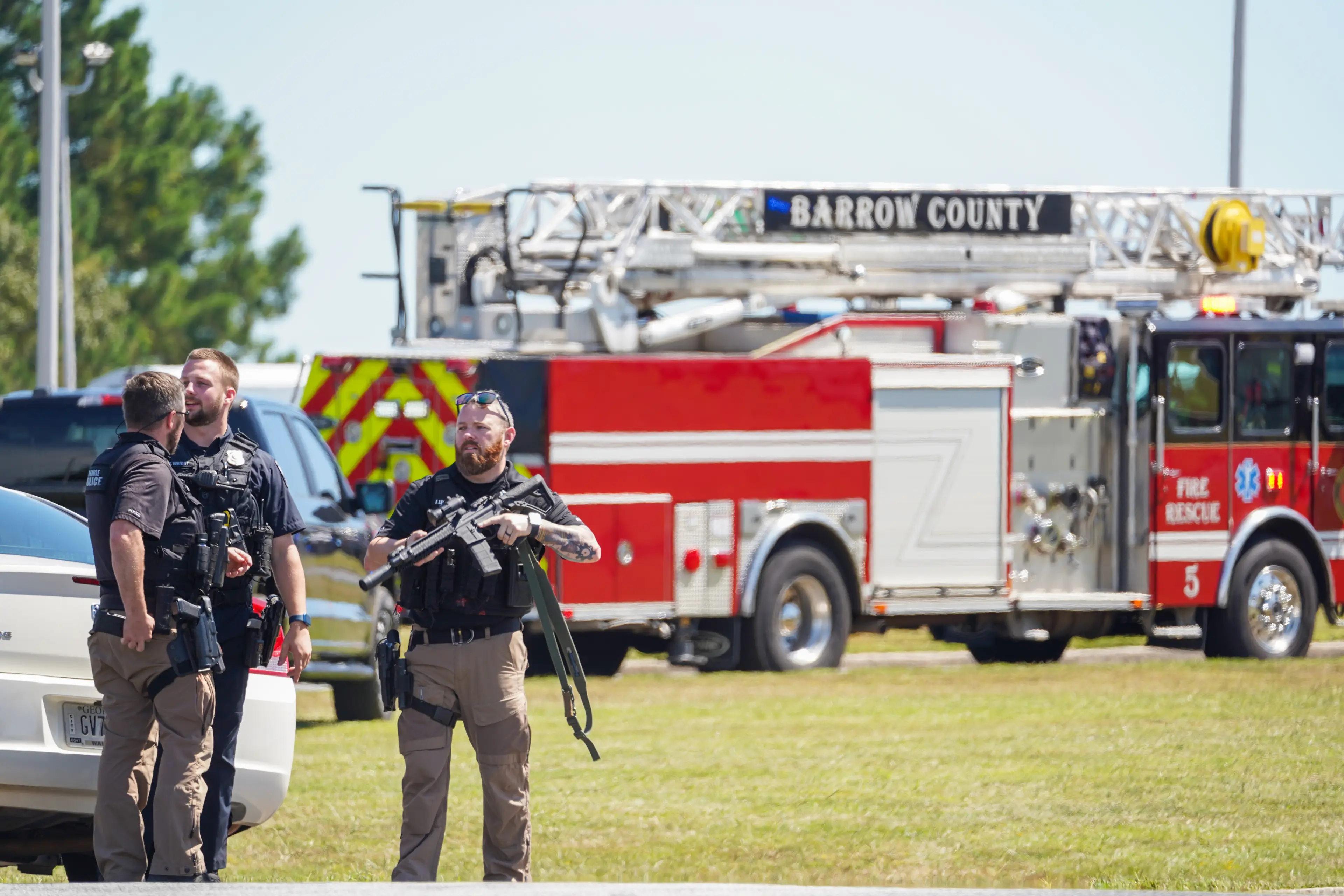 Law enforcement evacuated students onto the school's football field (Megan Varner/Getty Images)
