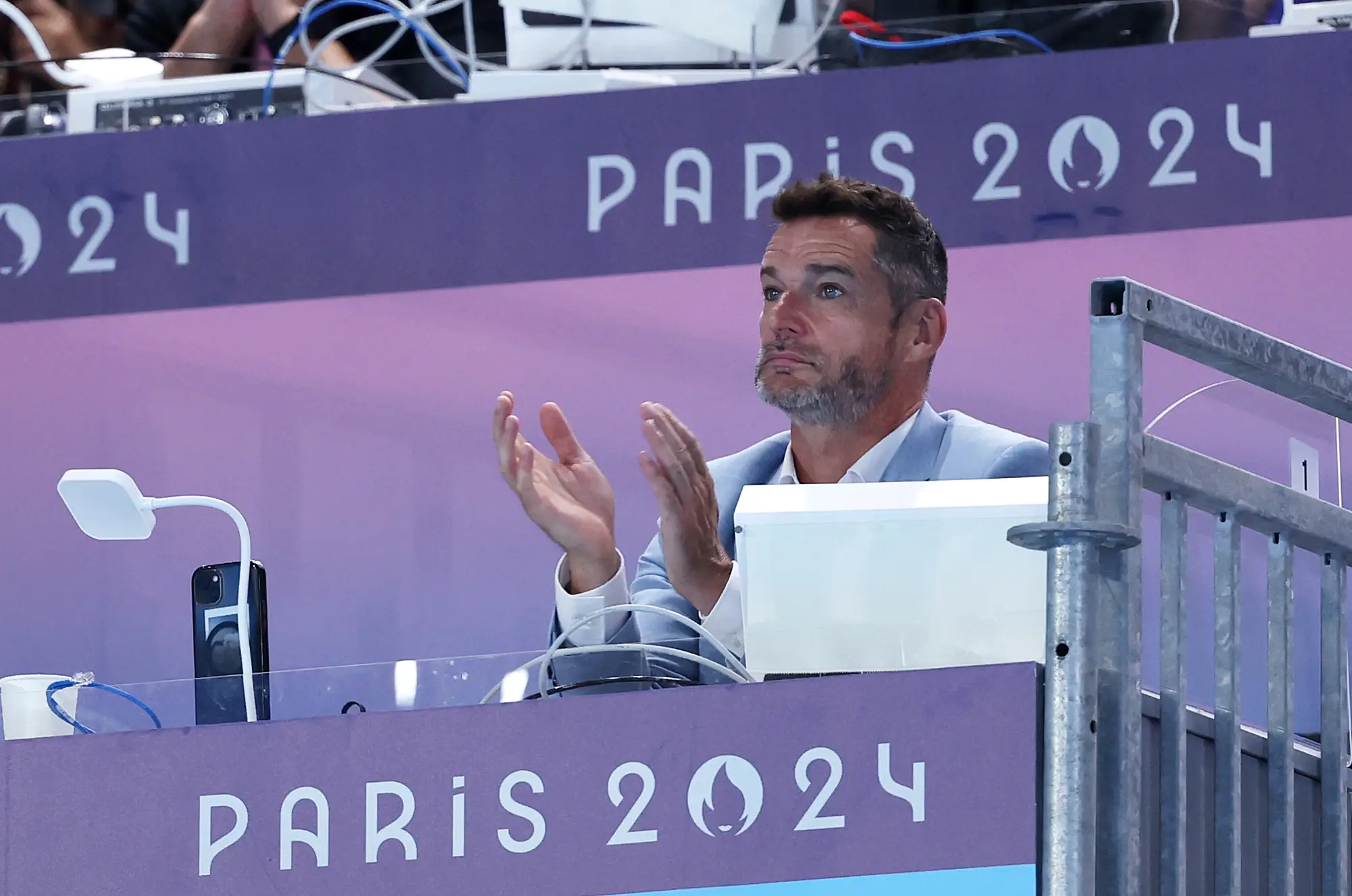 Andrea's TV star dad Fred Sirieix seen supporting her at Paris 2024. (Sarah Stier/Getty Images)