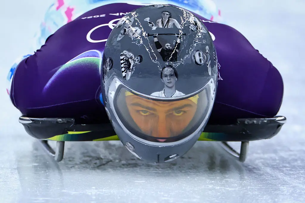 Vladyslav Heraskevych was banned from the Winter Olympics for his helmet (Photo by FRANCK FIFE / AFP via Getty Images)