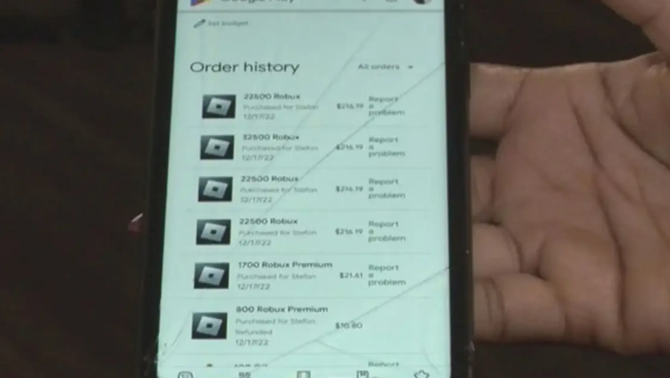 The seven-year-old made several purchases.