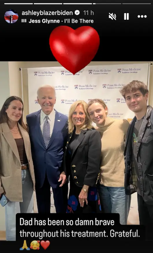 Ashley spoke about her dad's treatment on social media (Instagram/@ashleyblazerbiden)