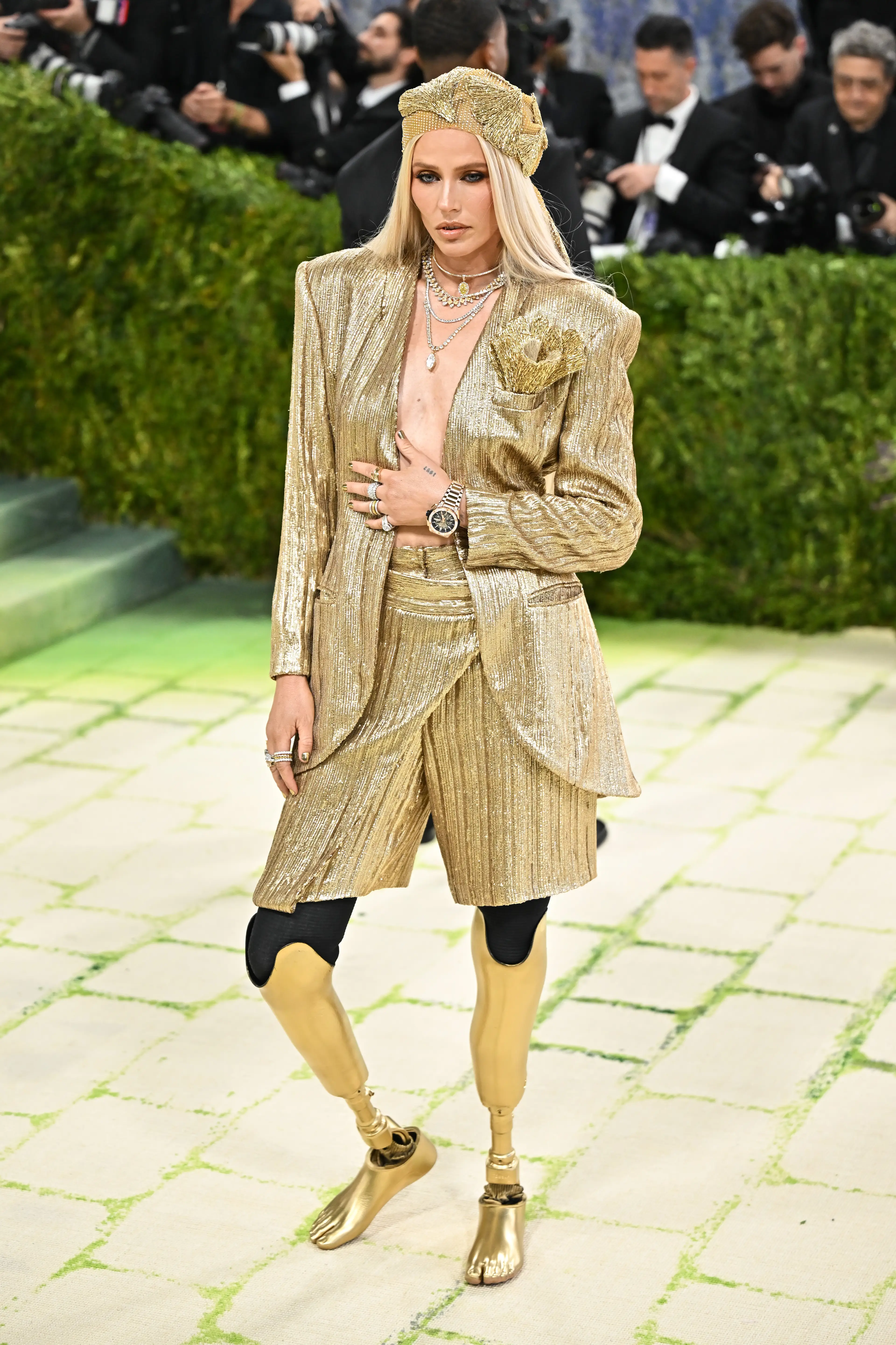 Lauren Wasser wore her signature gold prosthetic legs to the Met (Michael Buckner/Penske Media via Getty Images)