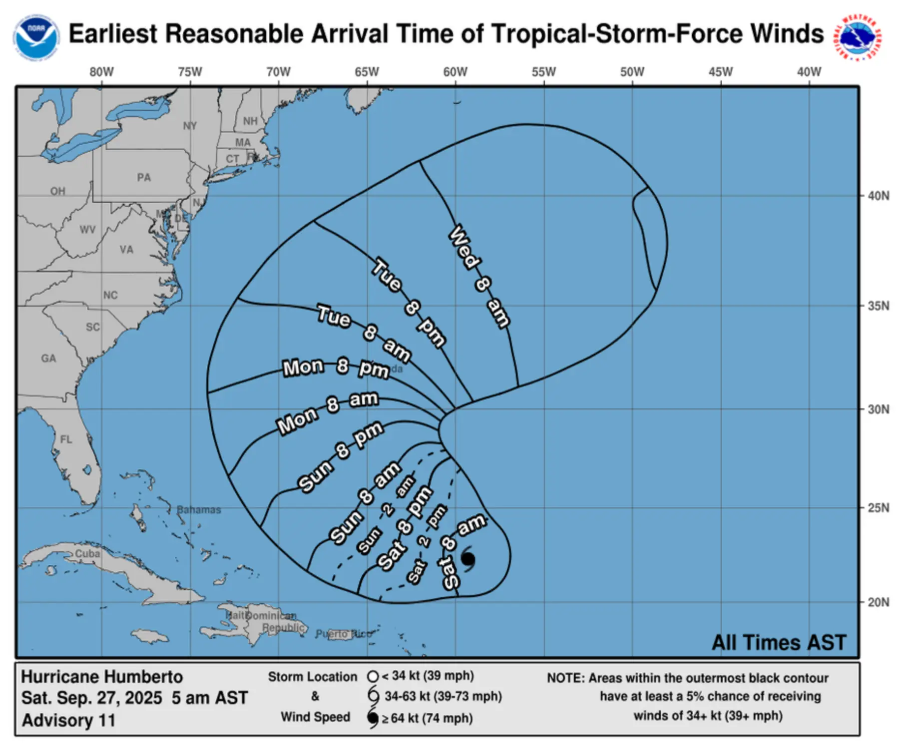 Hurricane Humberto is heading across the Atlantic (NOAA)