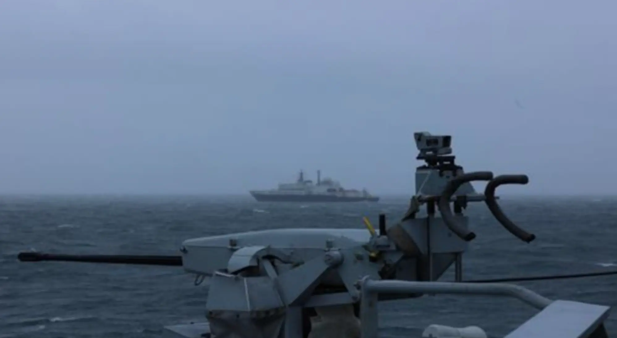 A Russian spy ship in being monitored in UK waters (Ministry of Defence)