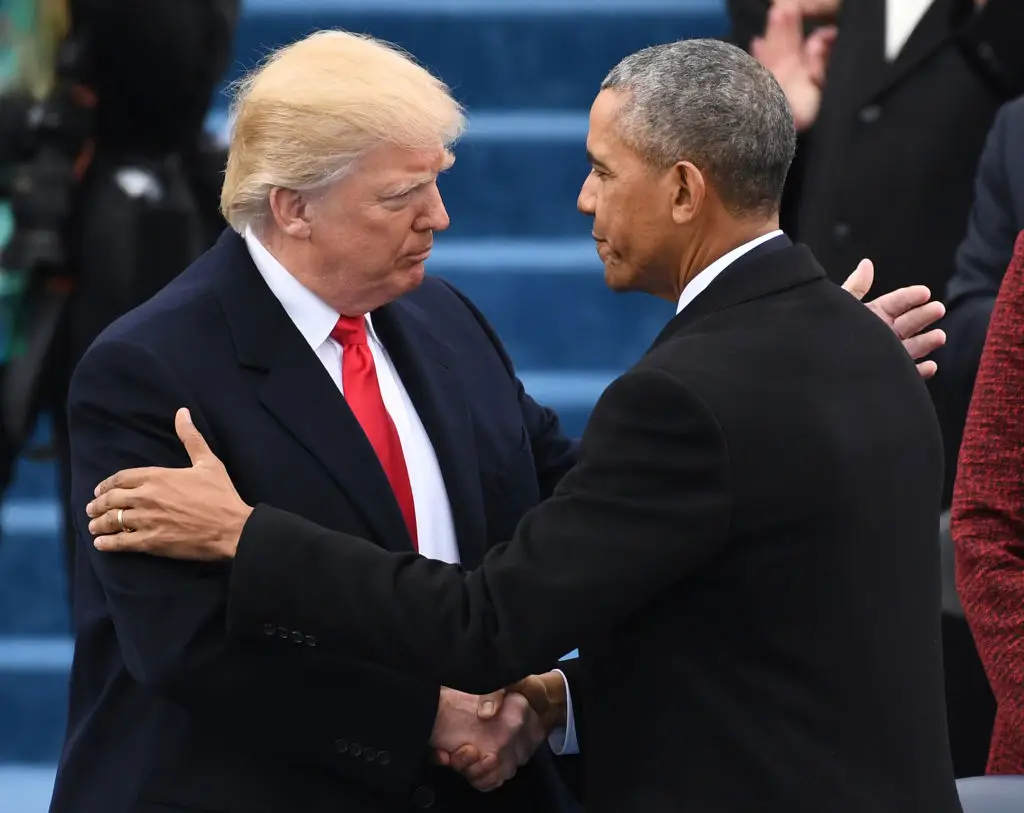 Trump and Obama pictured at the Republican's inauguration in 2017 (Pat Benic/Pool via Bloomberg)