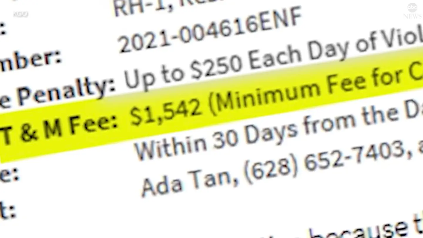They received a letter from the city planning department with the hefty fine.