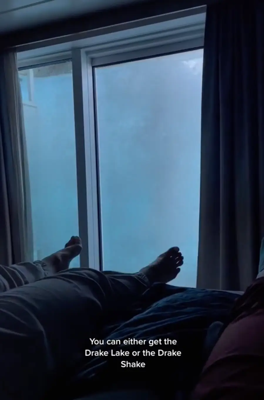 Huge waves were seen crashing against Natasha's cabin window.