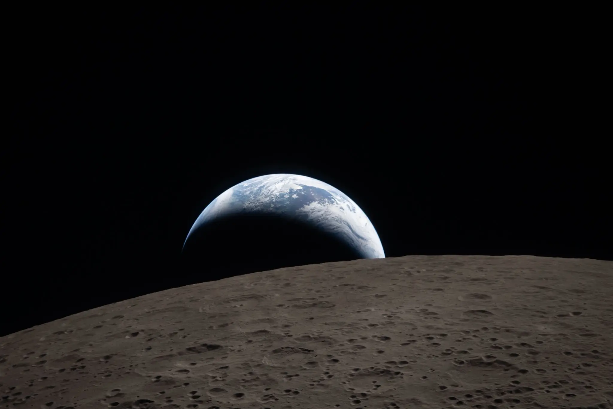 The image was captured from the Orion, showing a view of Earth from the far side of the Moon (NASA)