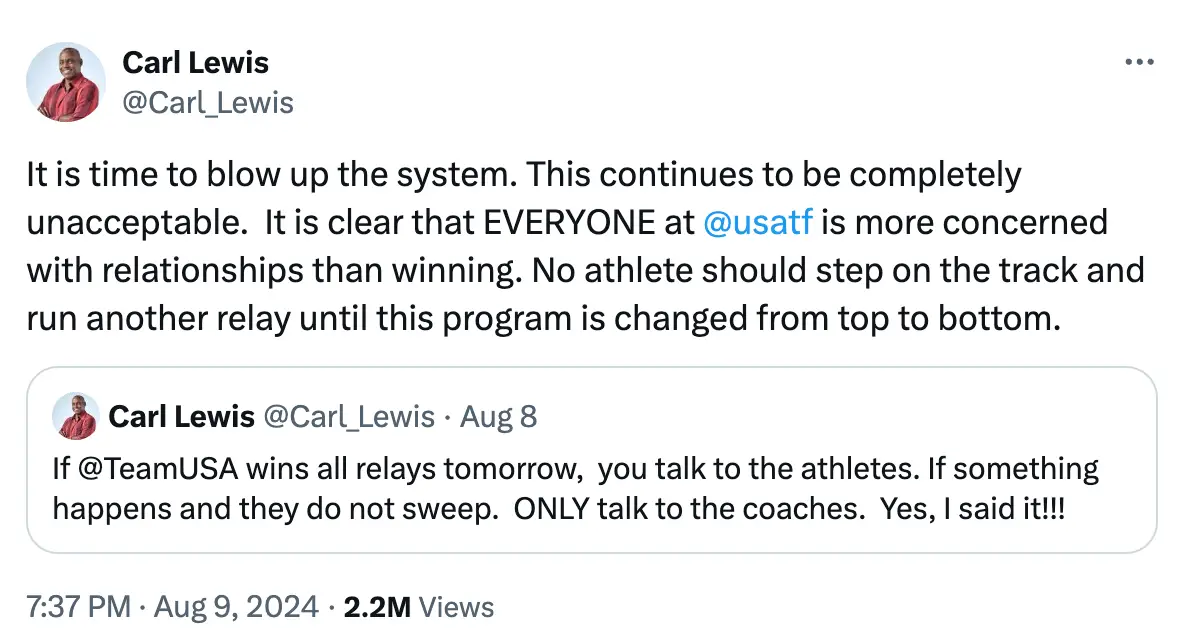 The ex Olympian has called for change. (Twitter/@Carl_Lewis)