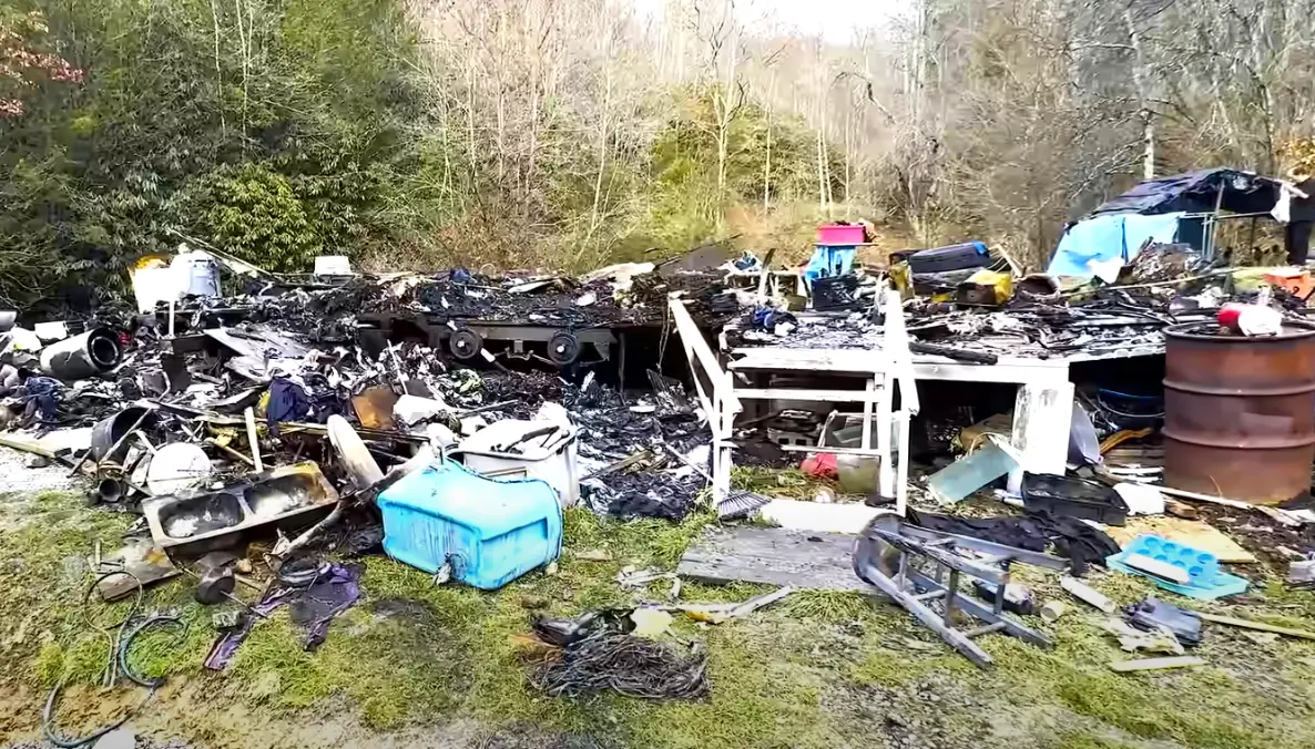 The mobile home was completely destroyed (YouTube/Soft White Underbelly)
