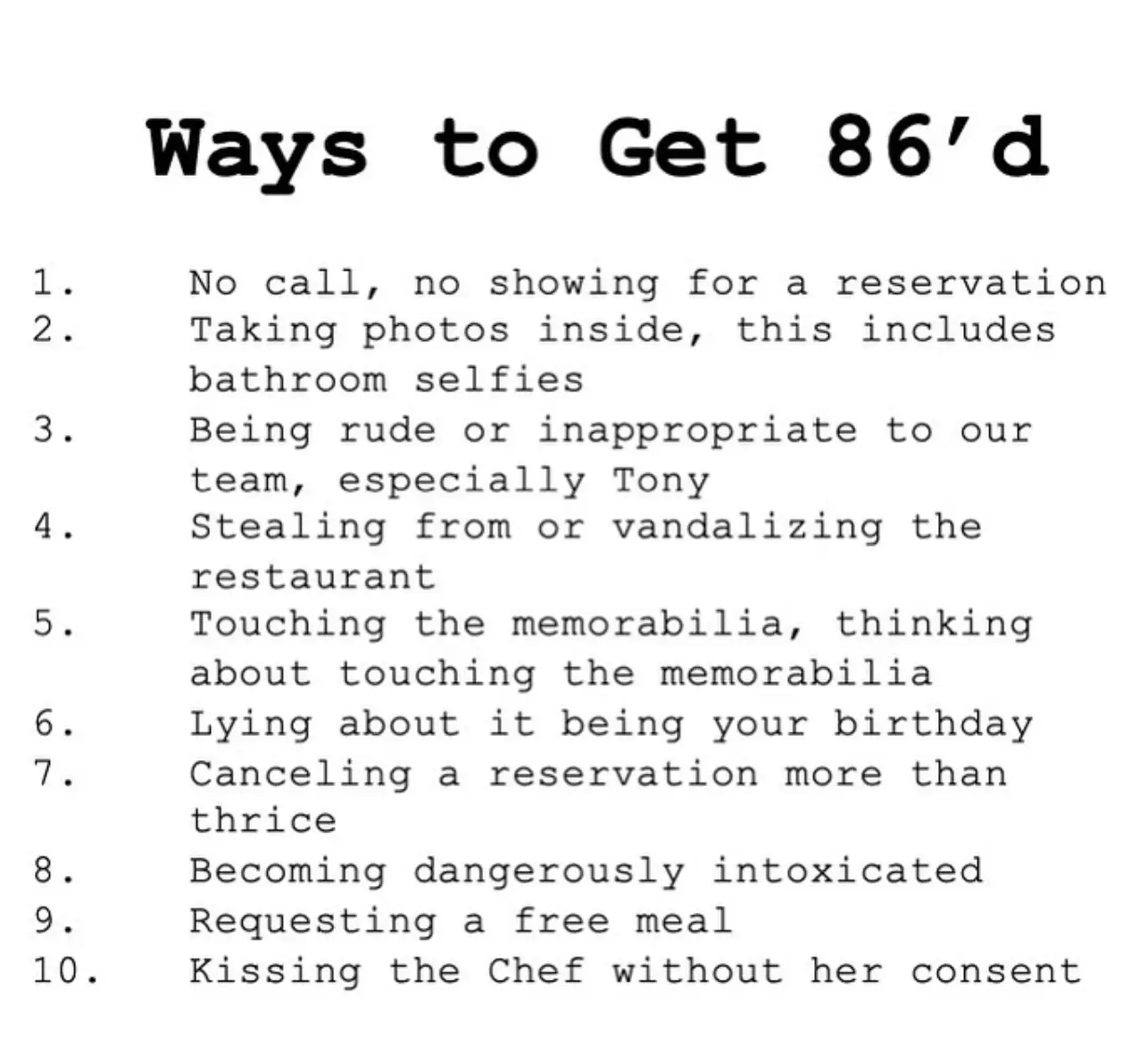 The Frog Club shared its rules on Instagram.