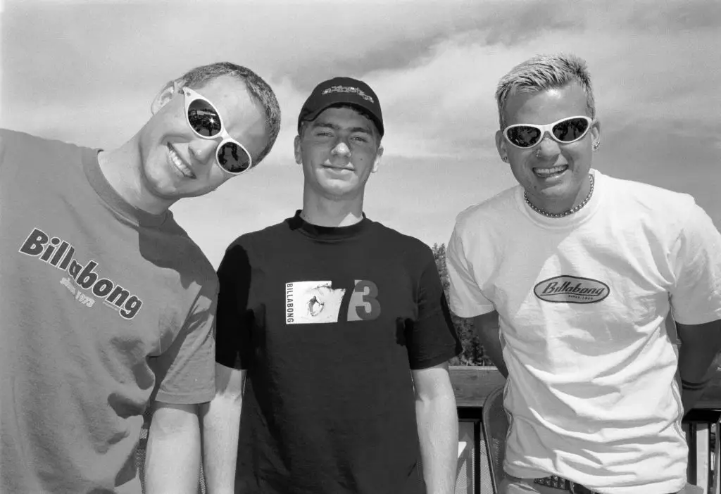 The original Blink 182 line up in 1997 -L-R Mark Hoppus, Scott Raynor, Tom DeLonge (Photo by Jim Steinfeldt/Michael Ochs Archives/Getty Images)