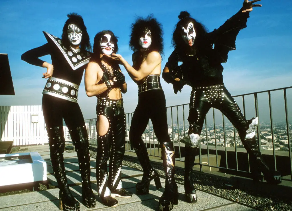 Ace Frehley, Paul Stanley, Peter Criss, and Gene Simmons of Kiss pose for a portrait in LA, 1975 (Michael Ochs Archives/Getty Images)