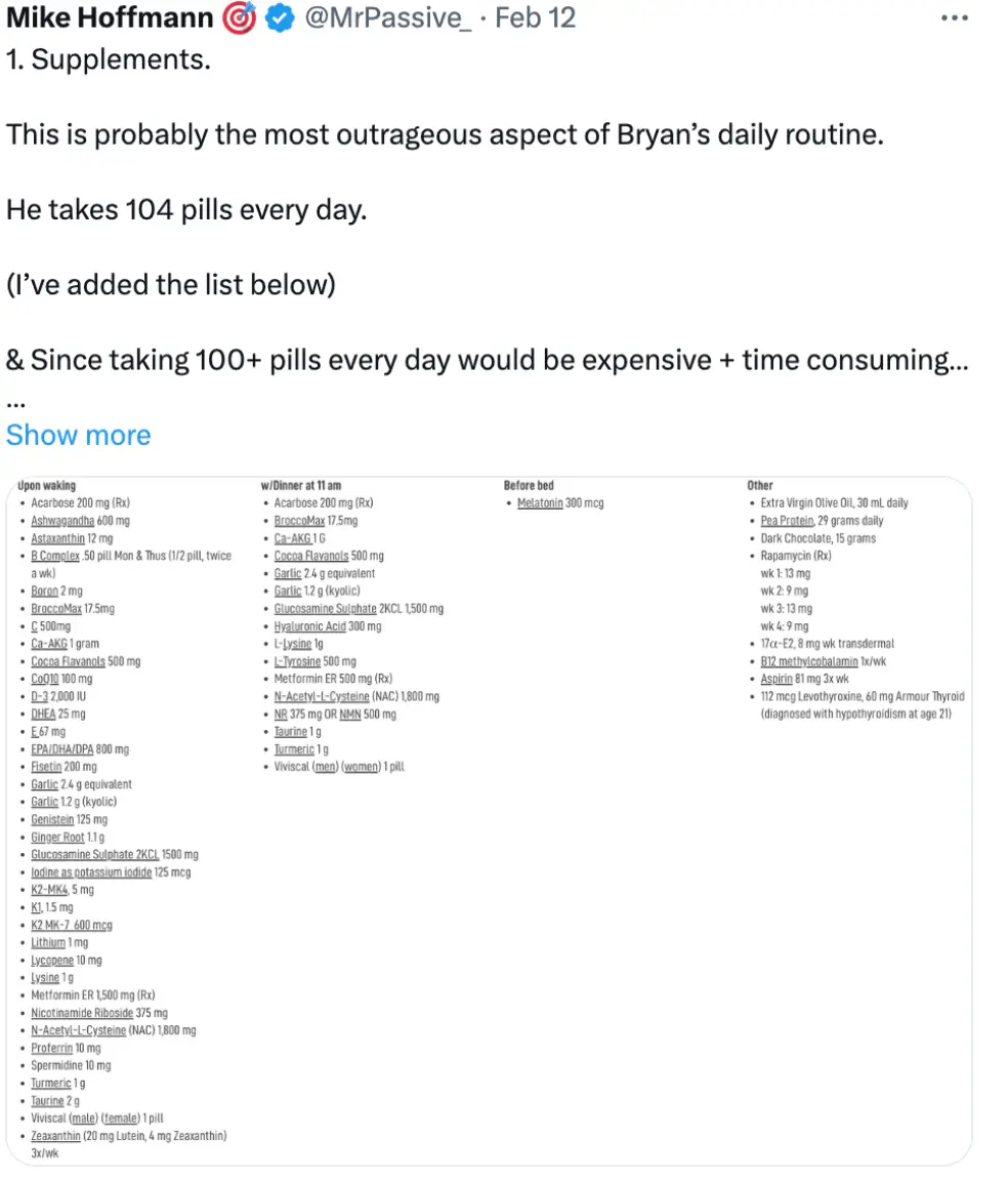 Hoffman noted Johnson takes a lot of supplements.