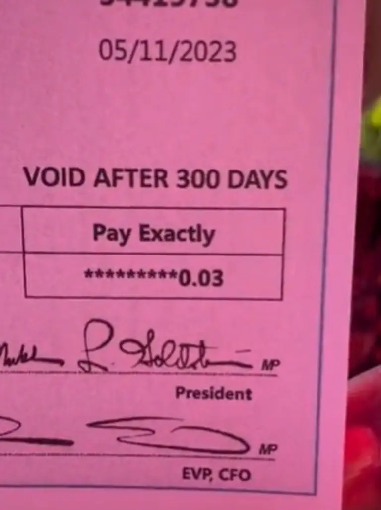 Davis was sent just three cents.