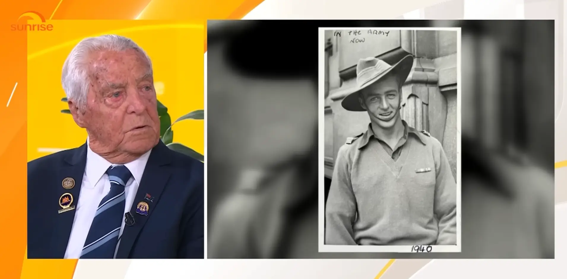 Brian next to a photograph of him when he was younger (Sunrise/YouTube)