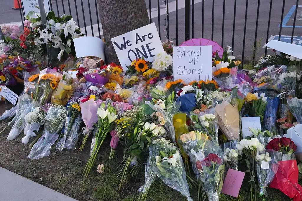 Tributes have been left at the San Diego Islamic Centre following the murder of three people (Photo by Sandy Huffaker/Getty Images)