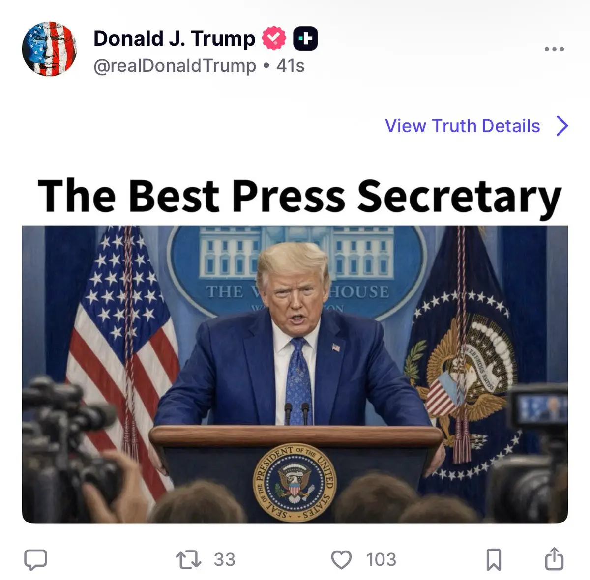 Trump said Leavitt would become one of his 'top outside advisors' after leaving the White House press secretary role. (Donald Trump/Truth Social)