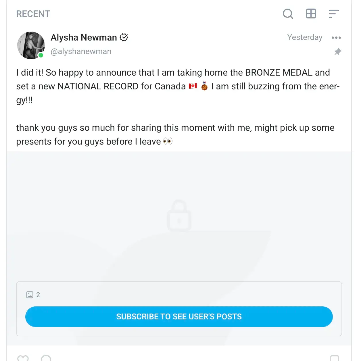 Newman has teased OnlyFans subscribers with 'presents' (OnlyFans/ Alysha Newman) 