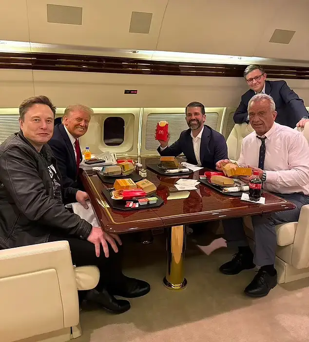 Trump and Musk sit down to discuss politics over a McDonald's alongside Donald Trump Jr. and Robert F. Kennedy Jr. (X/@realDonaldTrump)