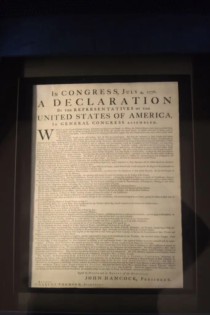 Another original 1776 copy of the US Declaration of Independence on display in Philadelphia (ERIC BARADAT/AFP via Getty Images)