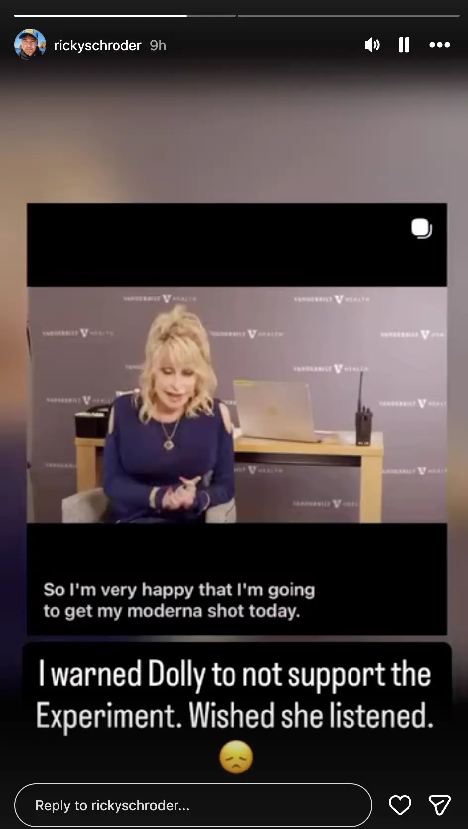 Ricky Schroder uploaded a story suggesting Dolly Parton's death was linked to her getting vaccinated (Instagram/rickyschroder)