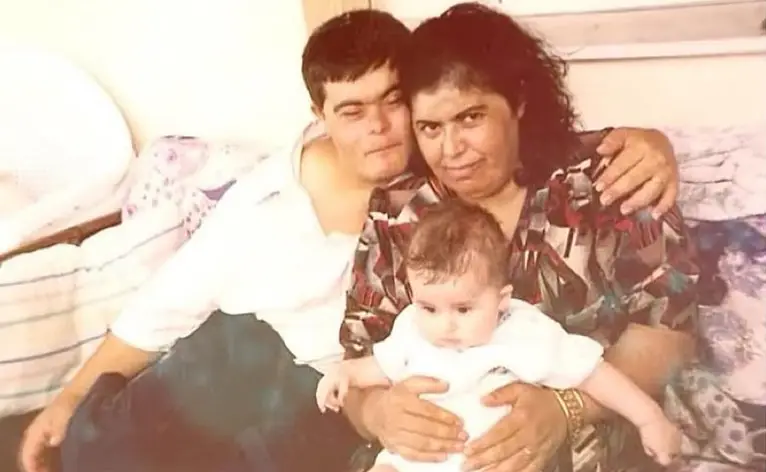 The young family together.