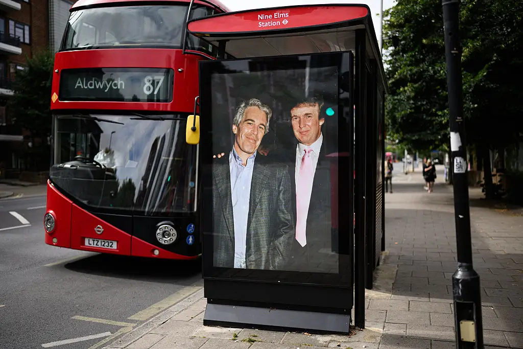 The poster appeared near the US embassy (Leon Neal/Getty Images)