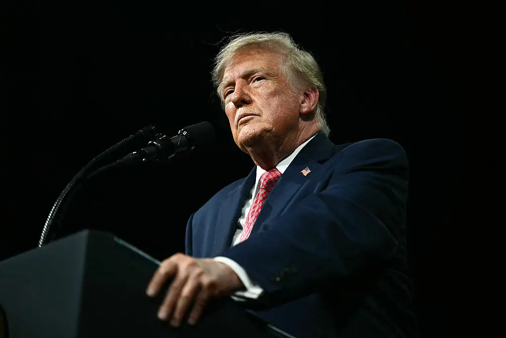 Trump was due to speak at 6 p.m. at Heartland Credit Union Arena in Park City (Photo by Kent NISHIMURA / AFP via Getty Images)