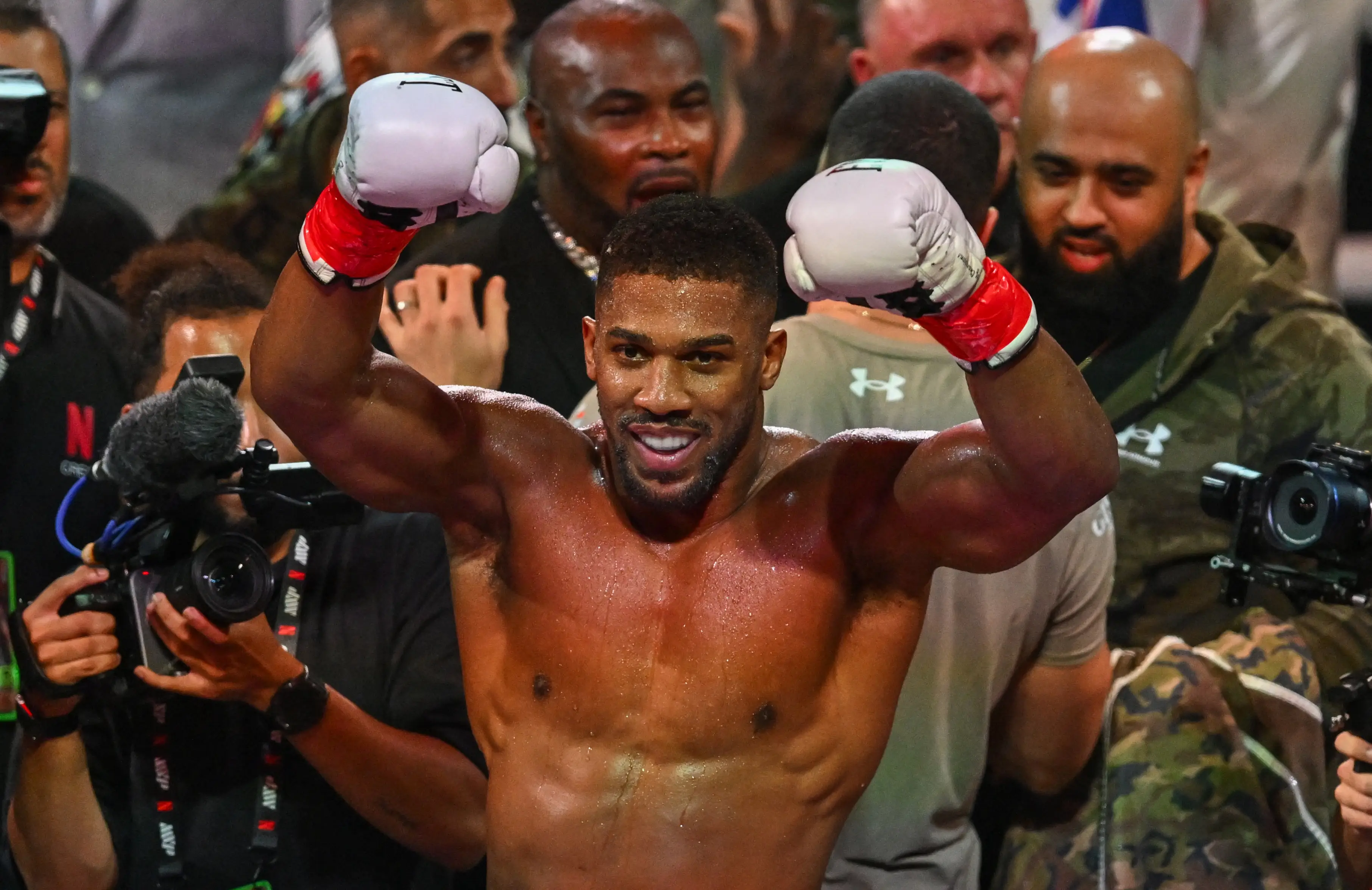 Anthony Joshua, pictured here following his victory over Jake Paul, was injured in the crash (Giorgio VIERA / AFP via Getty Image)