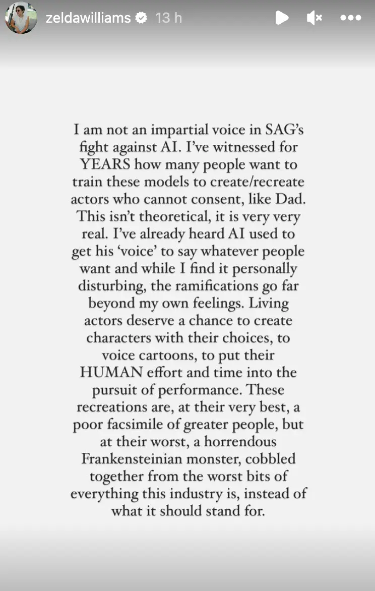 Zelda took to her Instagram story.